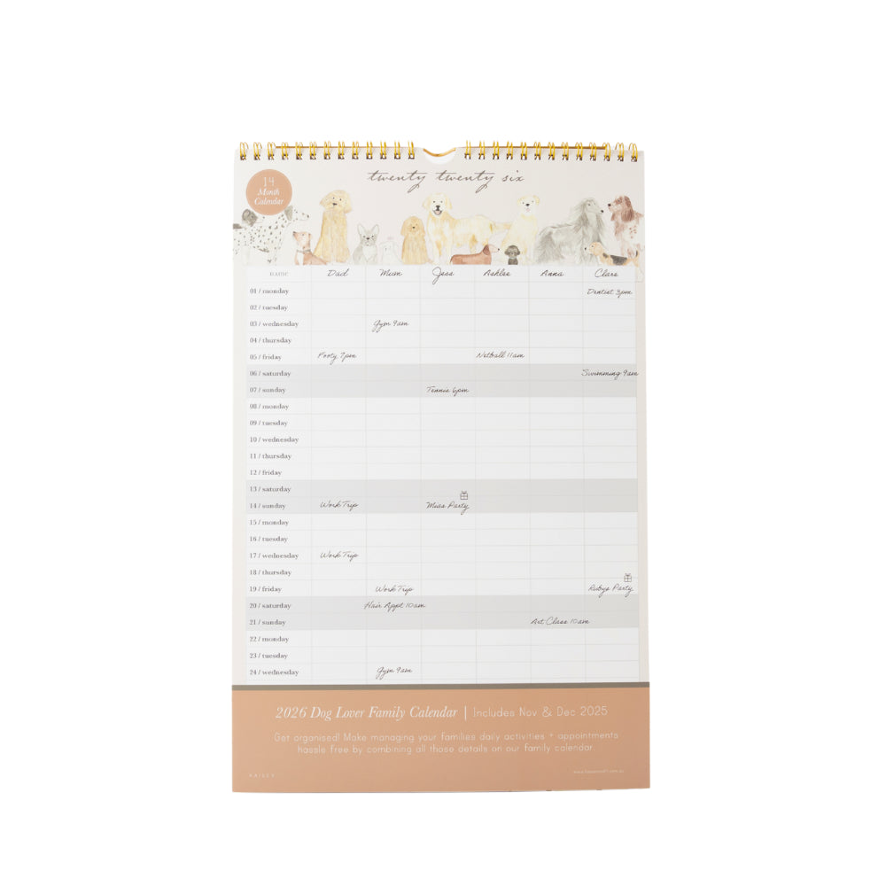 2026 Family Calendar - Dog Lover